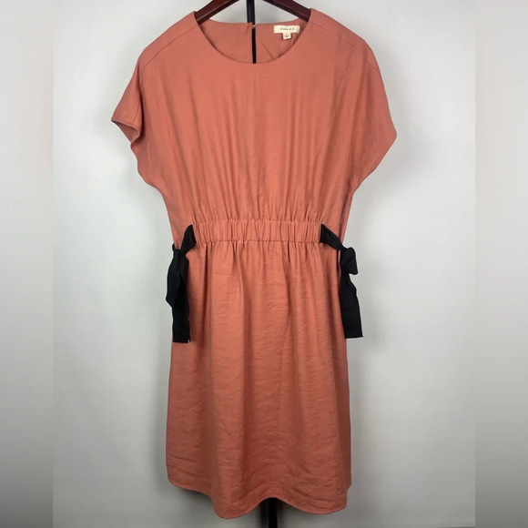 Gilli Mauve Pink Cinched Waist Black Bows A-Line Mini Dress - Picture 1 of 7